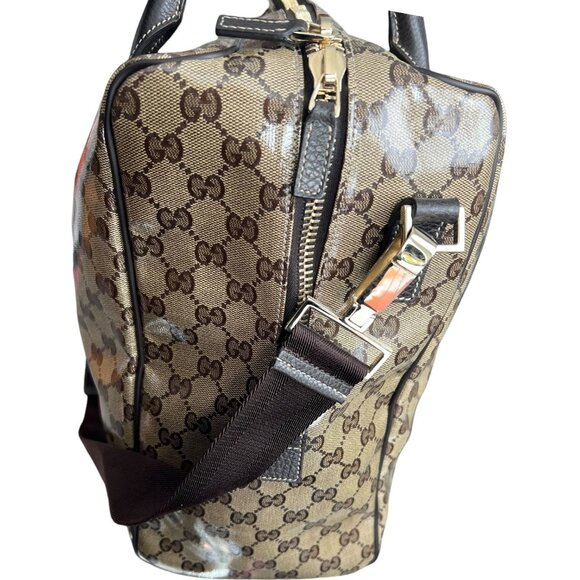 GUCCI Brown Leather &Crystal GG Logo Travel Bag #2258 - Picture 6 of 8